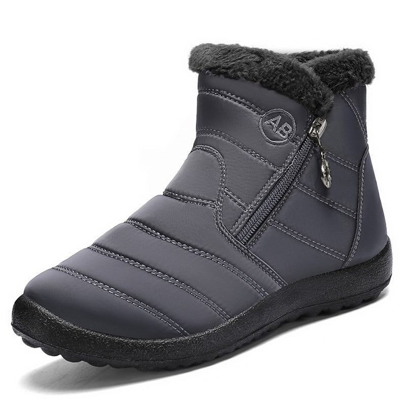 Women's Norwyn Snow Boots by Bootara, gray water-resistant high-top boots with fleece lining and side zipper, available in US sizes 4-12.