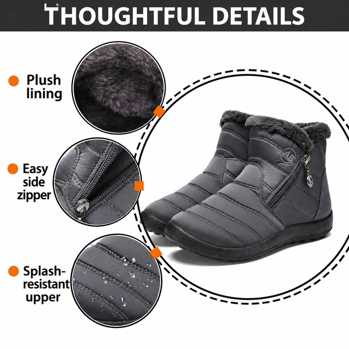 Women's Bootara Norwyn gray snow boots with water-resistant fleece lining and side zipper, high-top winter footwear.
