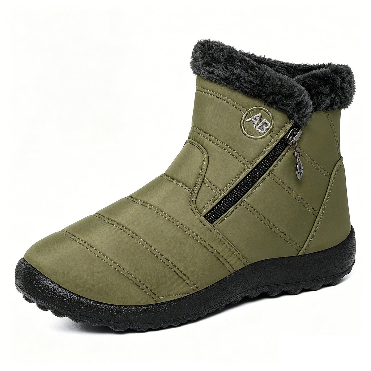Women's Norwyn Snow Boots by Bootara, green water-resistant fleece-lined high-top boots with side zipper, US size 4-12.