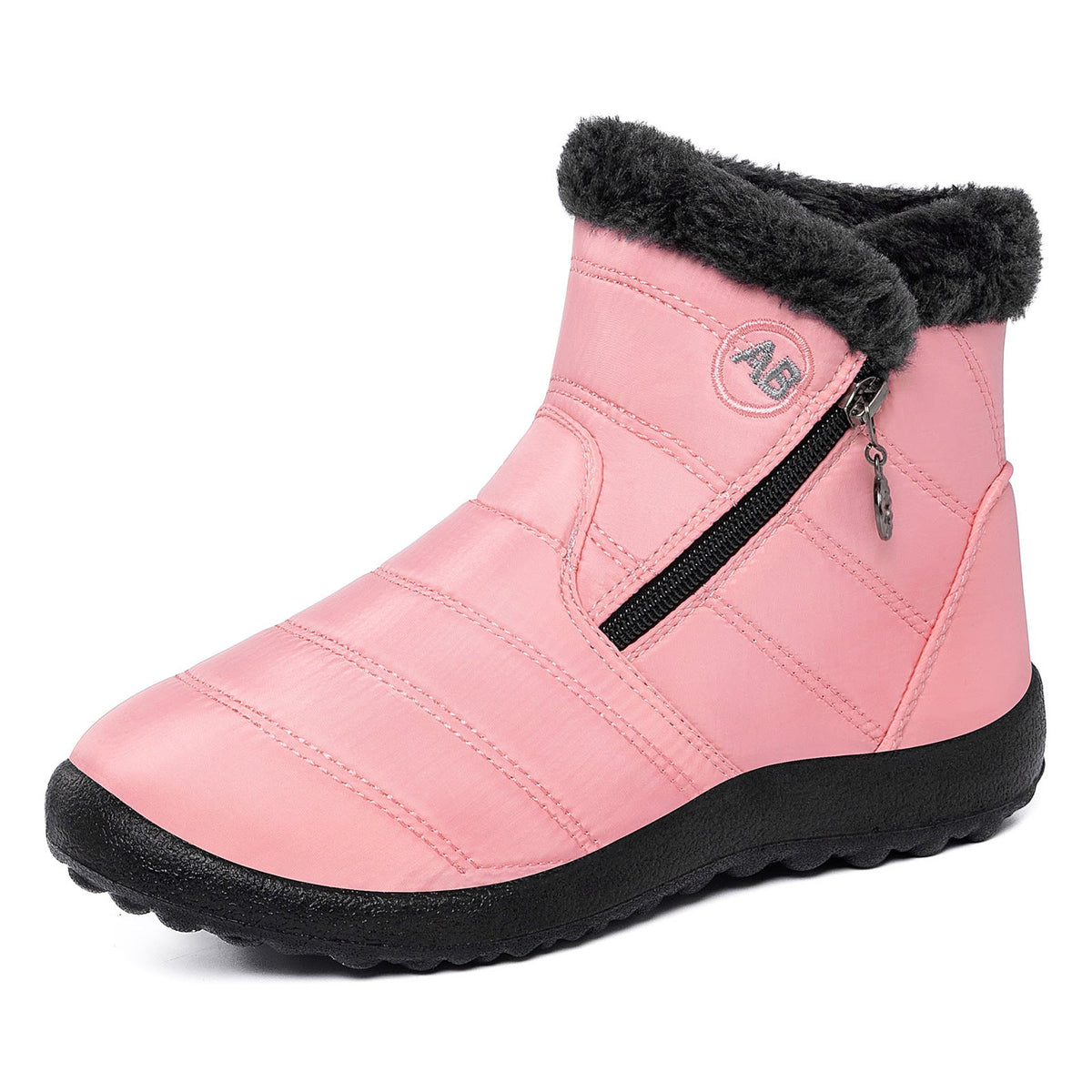Women's Bootara Norwyn snow boots in pink, water-resistant fleece-lined high-top footwear with side zipper, available in US sizes 4-12.