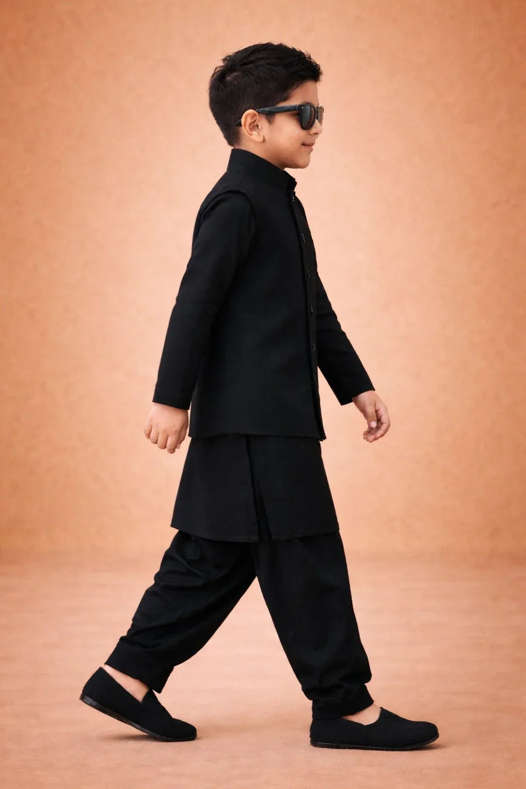 Boys Imported Suiting Solid Nehru Jacket Kurta Patiala Dupatta Set