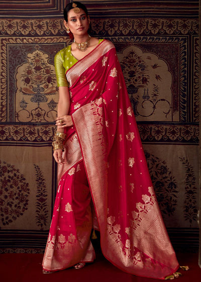 Bridal Red Meenakari Weaving Dola Silk Saree - qivii