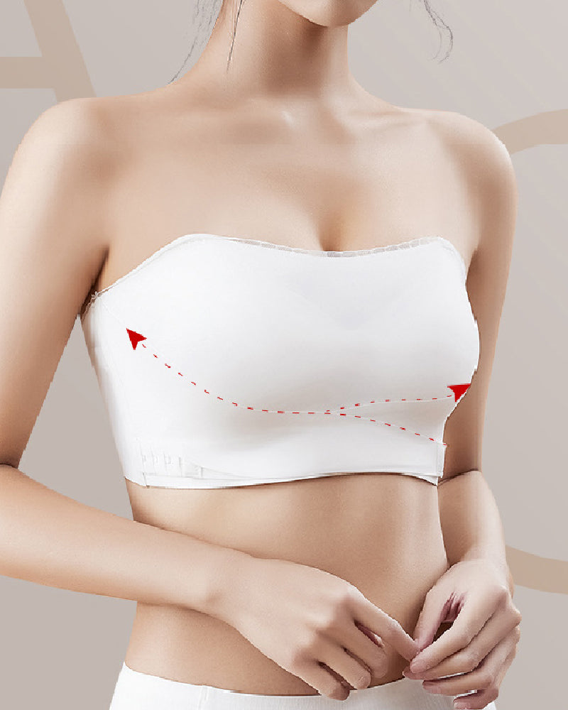 Invisible Strapless Double Side Buckle Bra Non-slip Lace Edge Bandeau Bralette - By Qivii