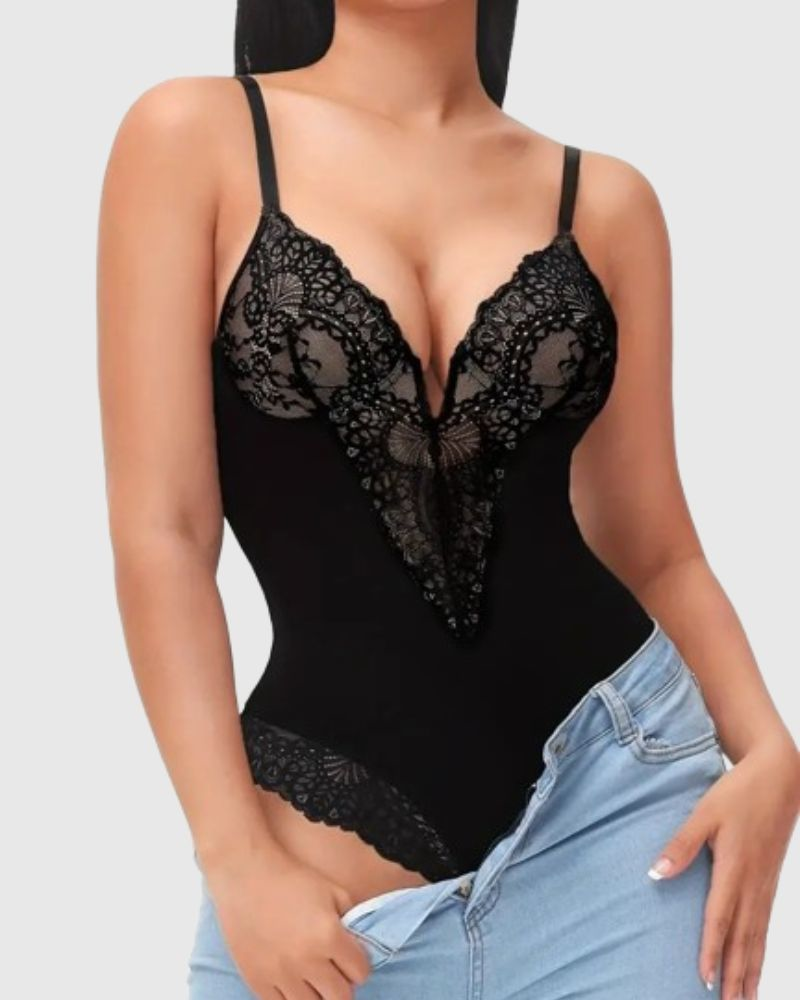 Sexy Lace Deep-V Neck Bodysuits - By Qivii
