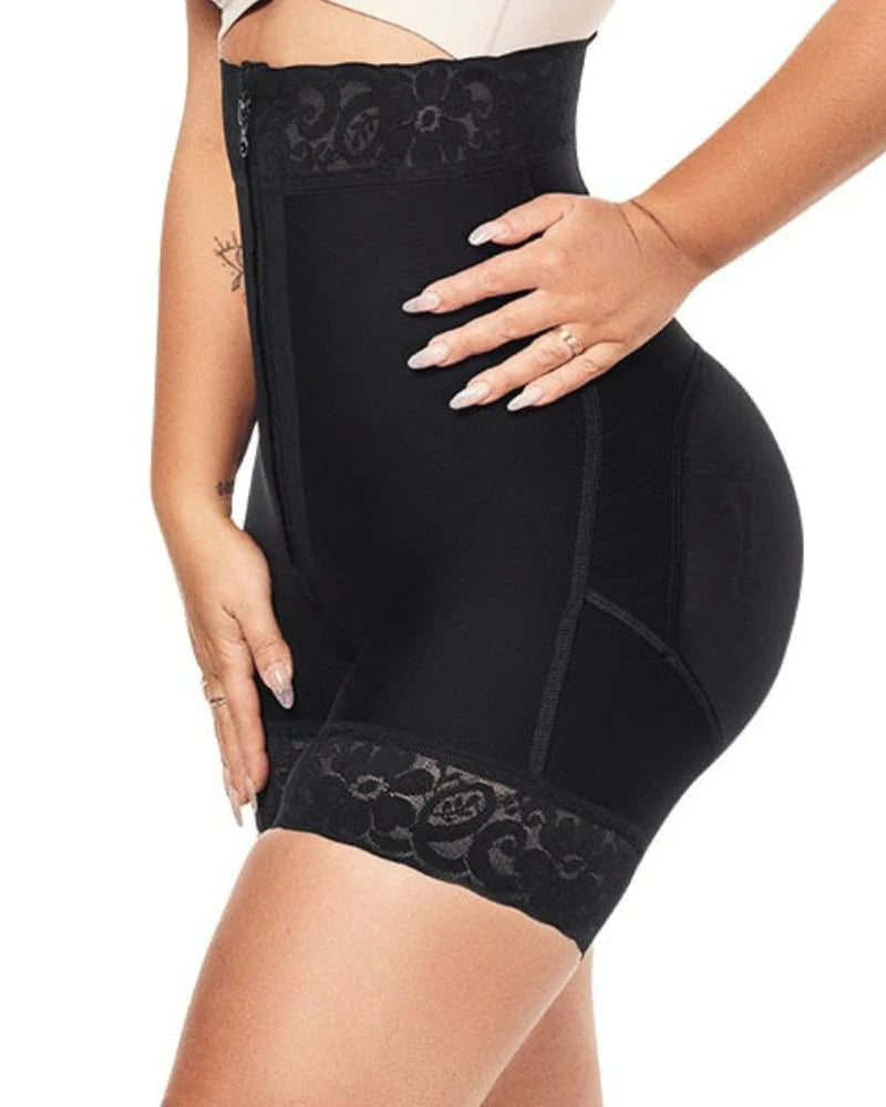 Shapshe® High Waist Butt Lift Shaper Zipper Short With Lace Trim