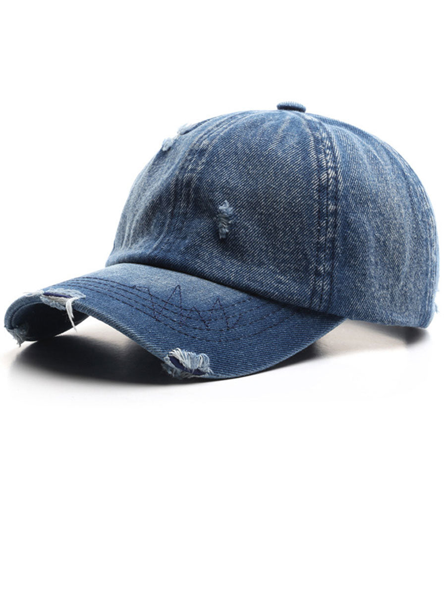 Fashion Retro Ripped Washed Distressed Denim Baseball Cap - By Qivii