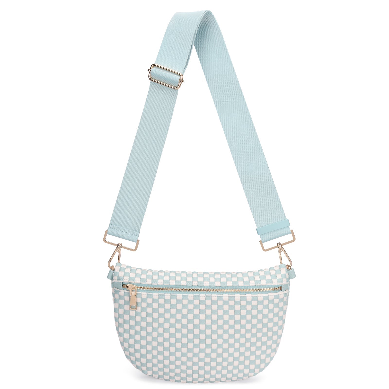 Ounamei Checkered Woven Crossbody Fanny Pack for Women – Adjustable Sling Bum Bag, Lightweight Everyday Travel Shoulder Purse
