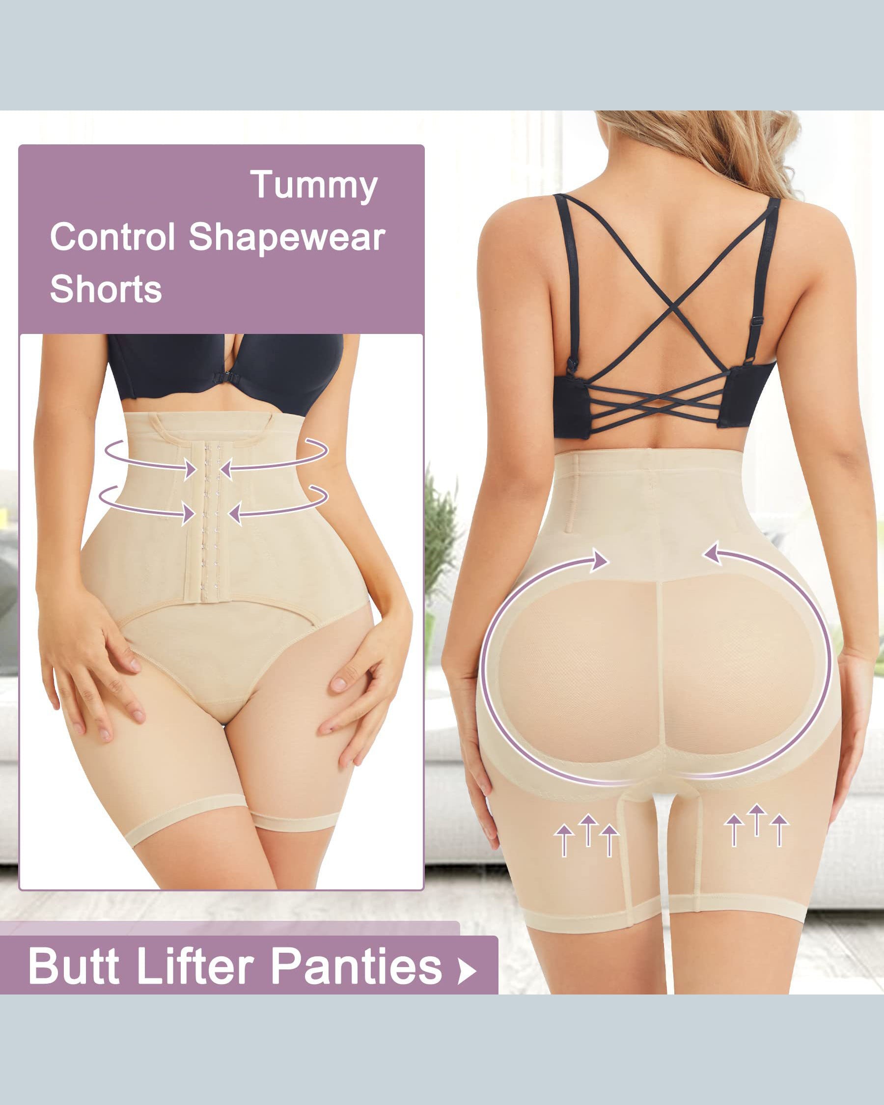 Double Tummy Control Faja Shorts High Waist Butt Lifter Thigh Slimmer Shaper Shorts - By Qivii