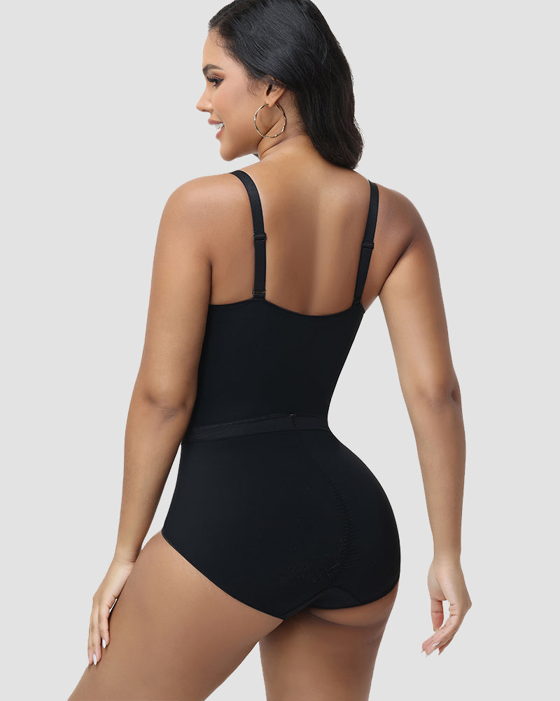 Shapshe® Elegant Lace Trim Deep V-Neck Shapewear Bodysuit