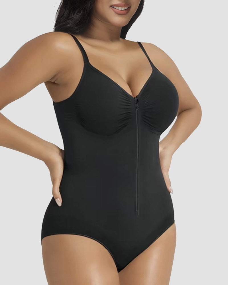 Front Zipper Tummy Control Triangle Shapewear Bodysuit