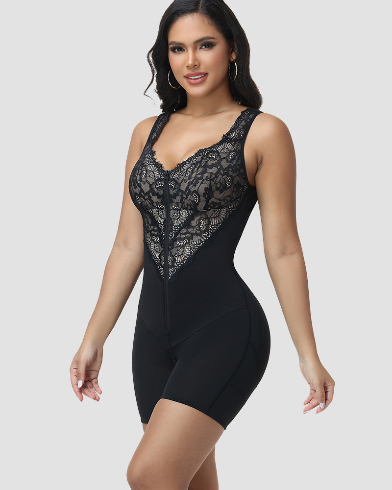 Shapshe® Lace Deep V Zipper Closure Tummy Control Body Shaper
