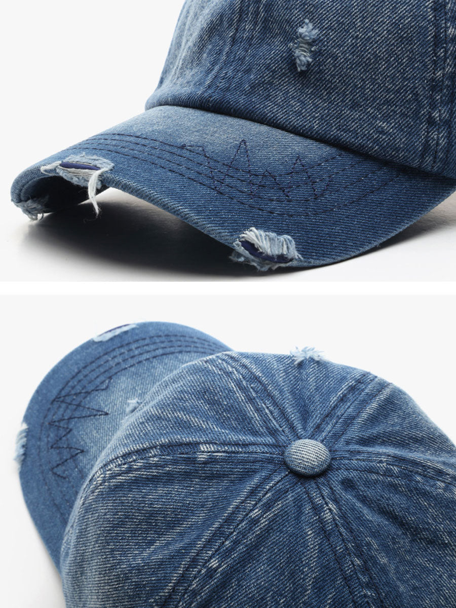 Fashion Retro Ripped Washed Distressed Denim Baseball Cap - By Qivii