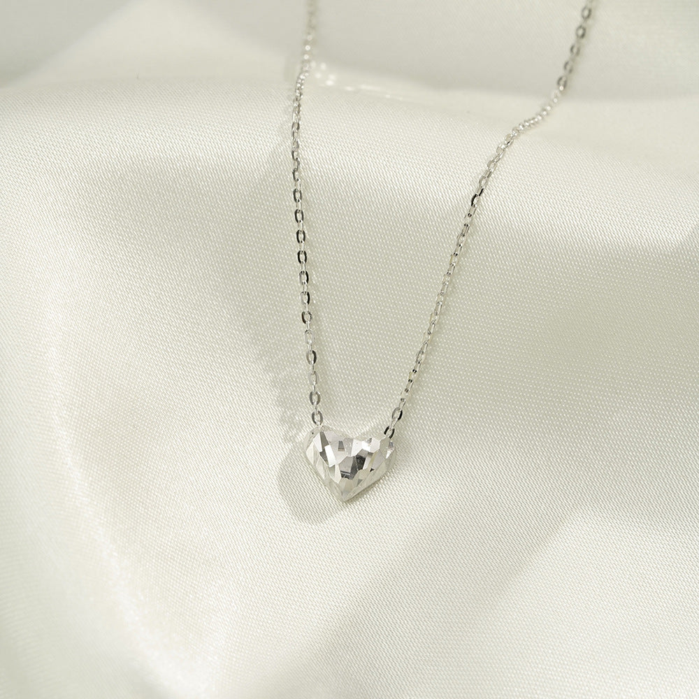 S925 Sterling Silver Three-dimensional Love Pendant Heart-shaped Collarbone Necklace