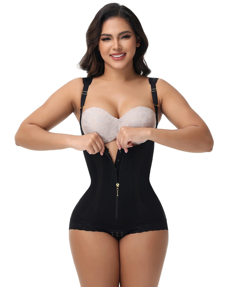 Shapshe® Seamless Mesh Splicing Firm Control Shapewear Open Bust Butt Lift Bodysuit - By Qivii