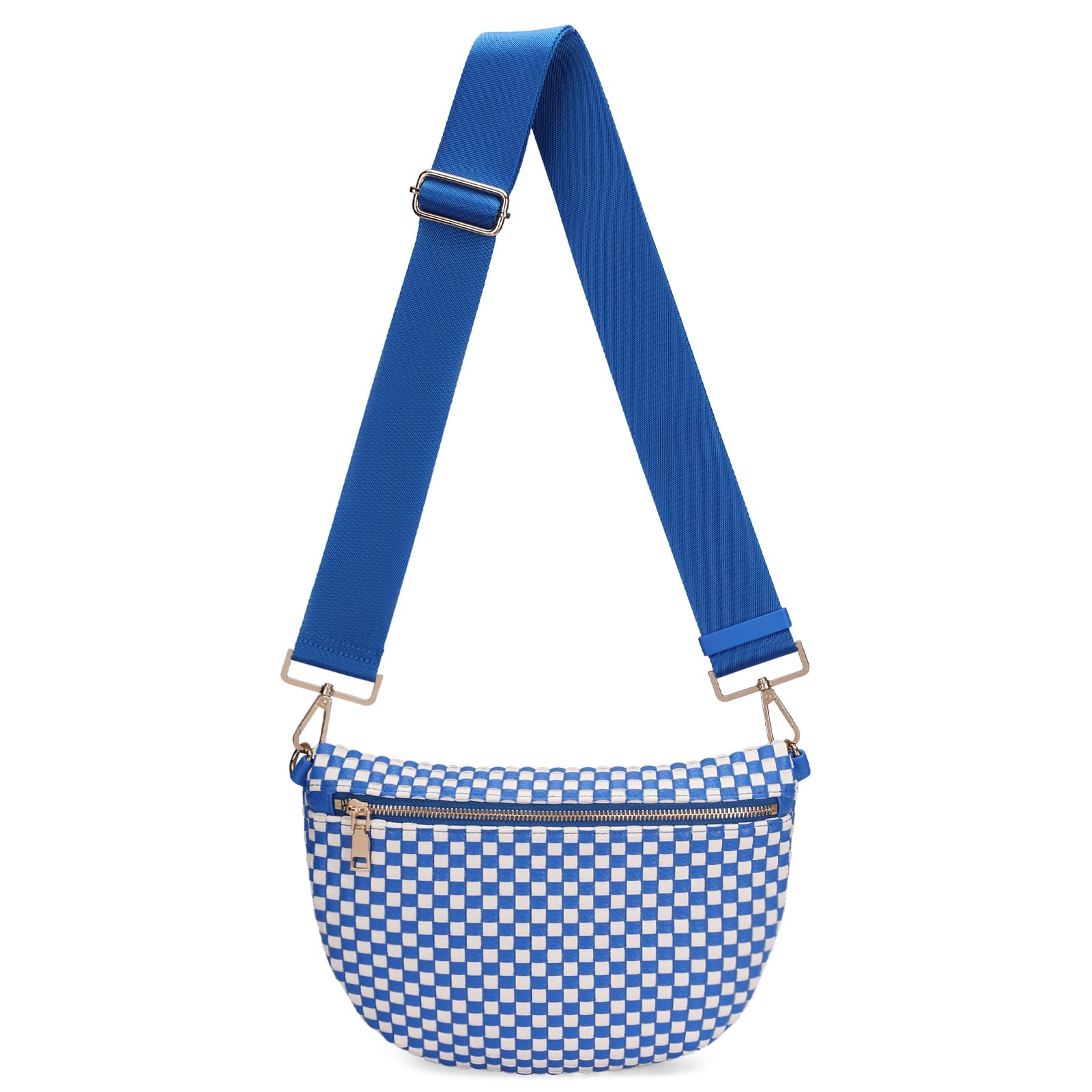 Ounamei Checkered Woven Crossbody Fanny Pack for Women – Adjustable Sling Bum Bag, Lightweight Everyday Travel Shoulder Purse