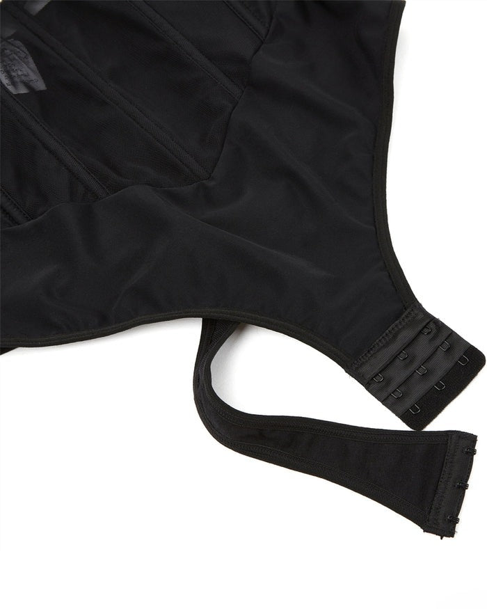 Sexy Mesh Shapewear Corset Backless Thong Bodysuit With Built-in Bra - By Qivii