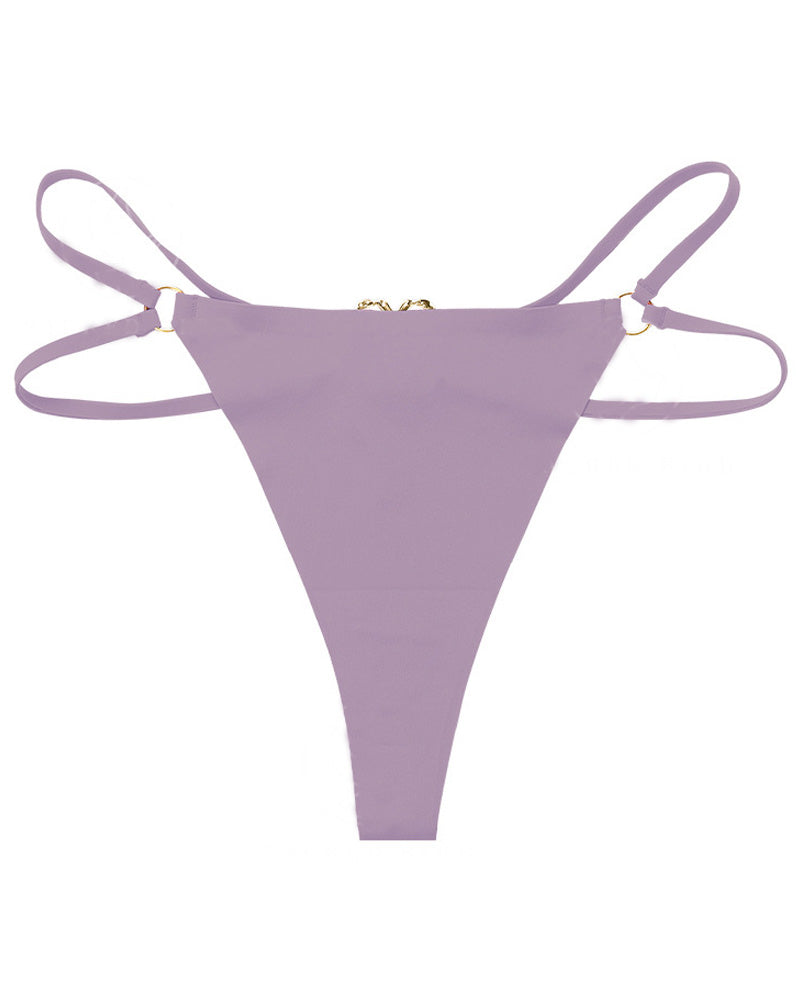 Women's Seamless Thong Low Waist Metal Ring Sexy Temptation Intimates T Pants - By Qivii