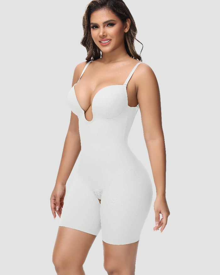 Shapshe® Women's U Plunge Strapless Tummy Control Bodysuit Low Back Built In Bra Shapewear