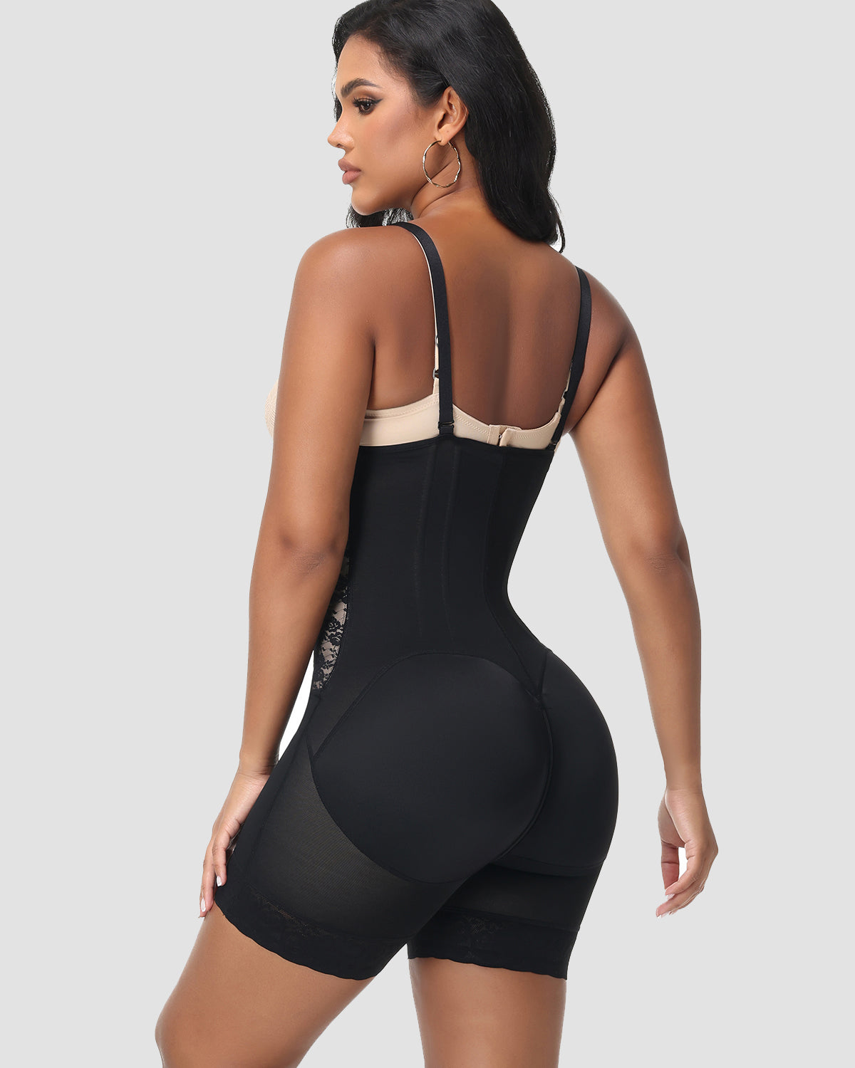 Extra Firm Hourglass Waist Tummy Control Zipper Shapewear with Lace