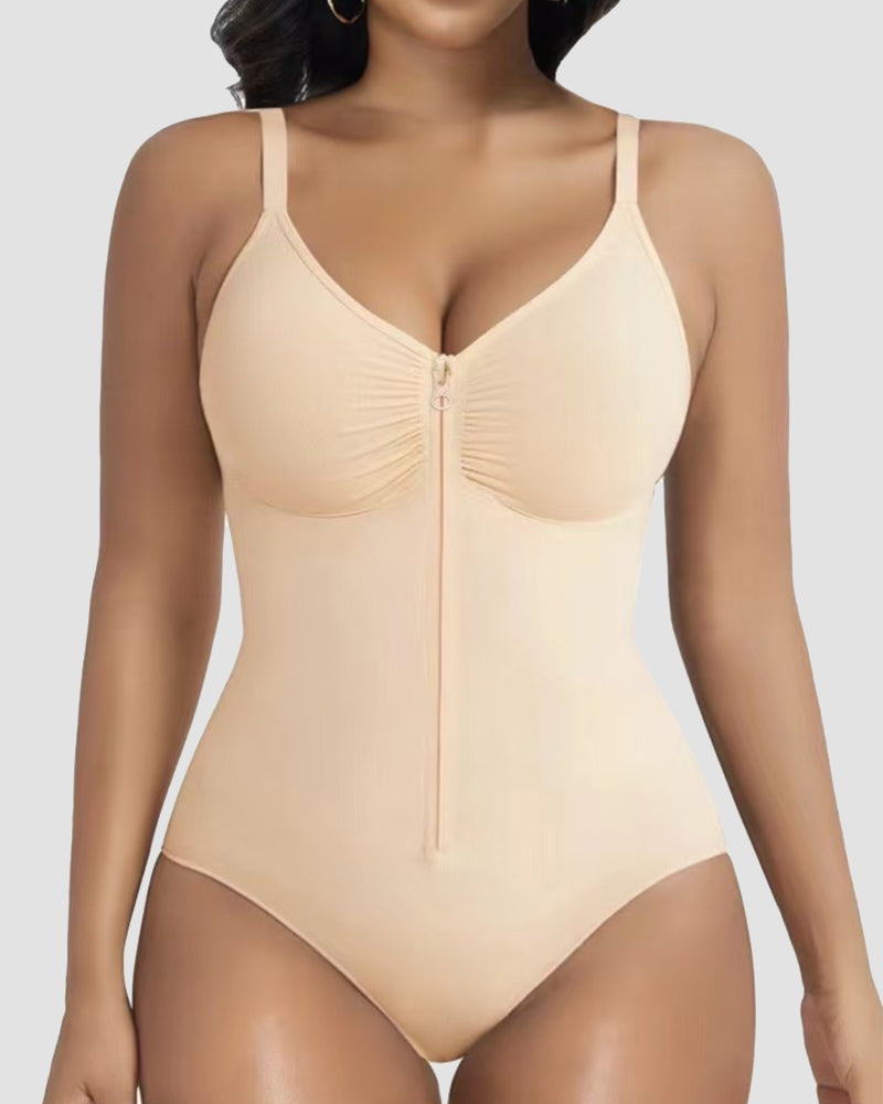 Front Zipper Tummy Control Triangle Shapewear Bodysuit