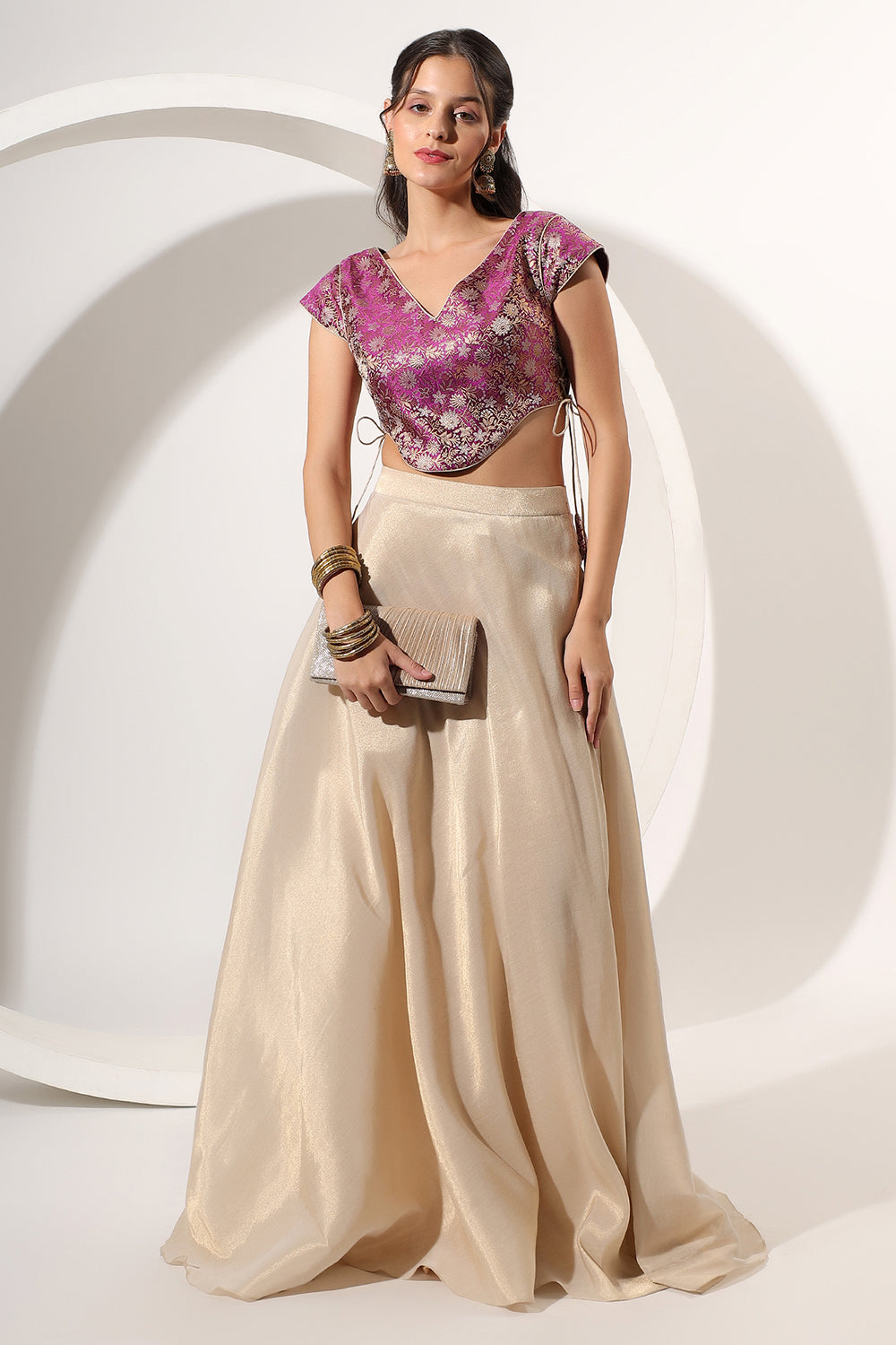 Gold Skirt Set with Brocade Crop Top