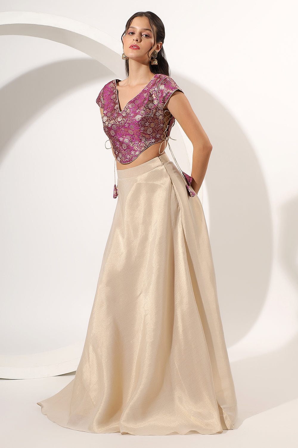 Gold Skirt Set with Brocade Crop Top