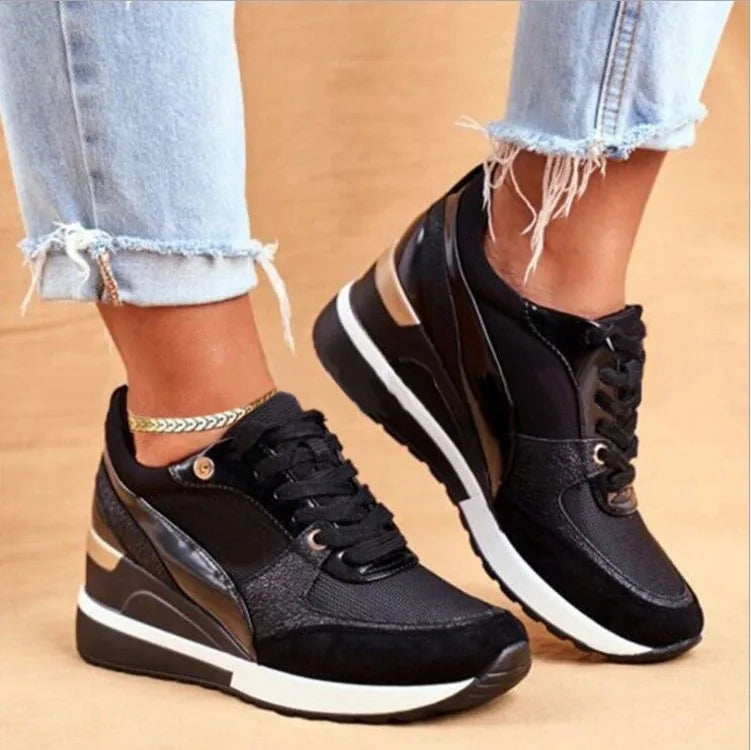 Black Charlotte women's orthopedic sneakers by Hudson Ridge, stylish and comfortable footwear for women with supportive design.