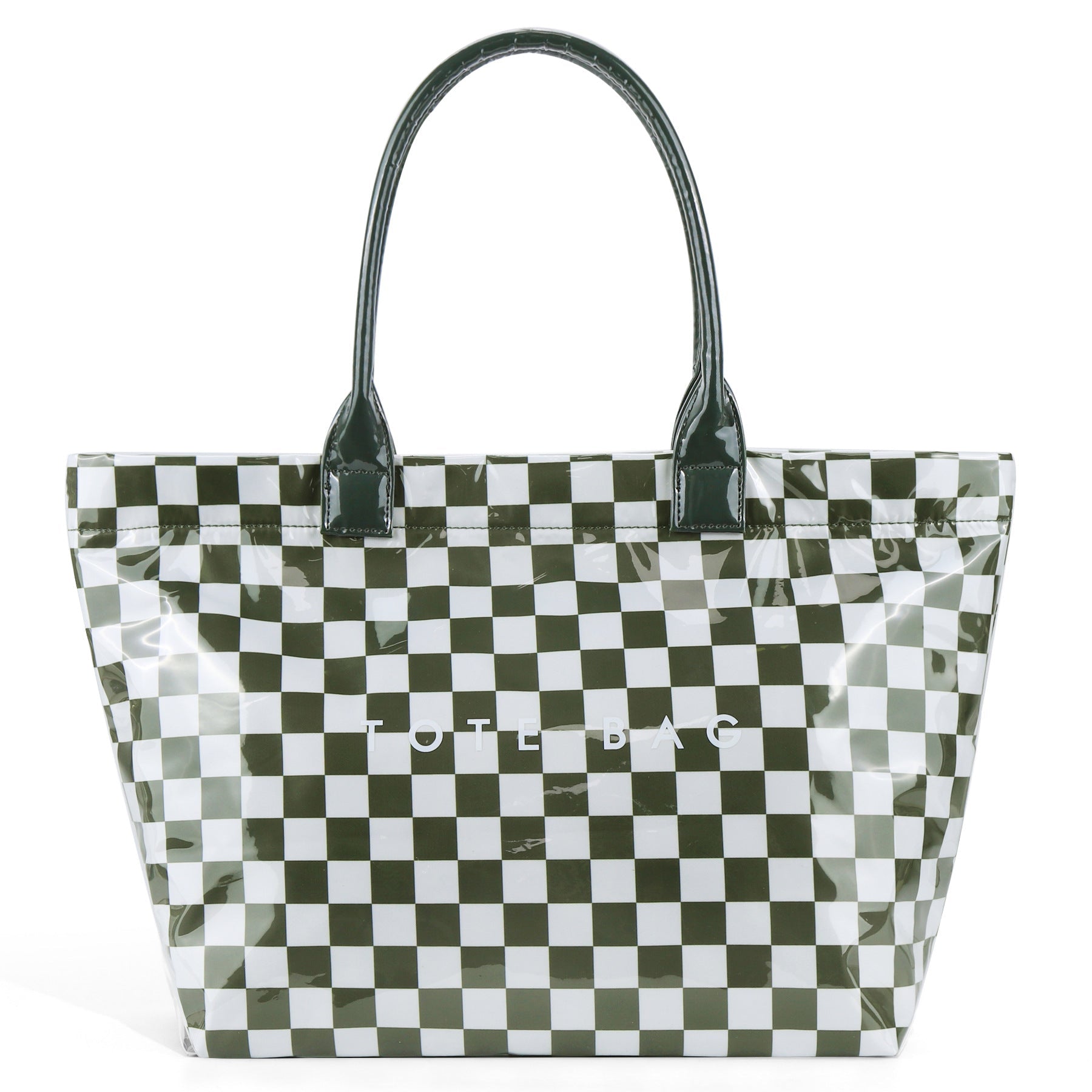 Ounamei Large Capacity PVC Checkered Tote Bag for Women | Waterproof Canvas Work Tote Fits 15.6-Inch Laptop