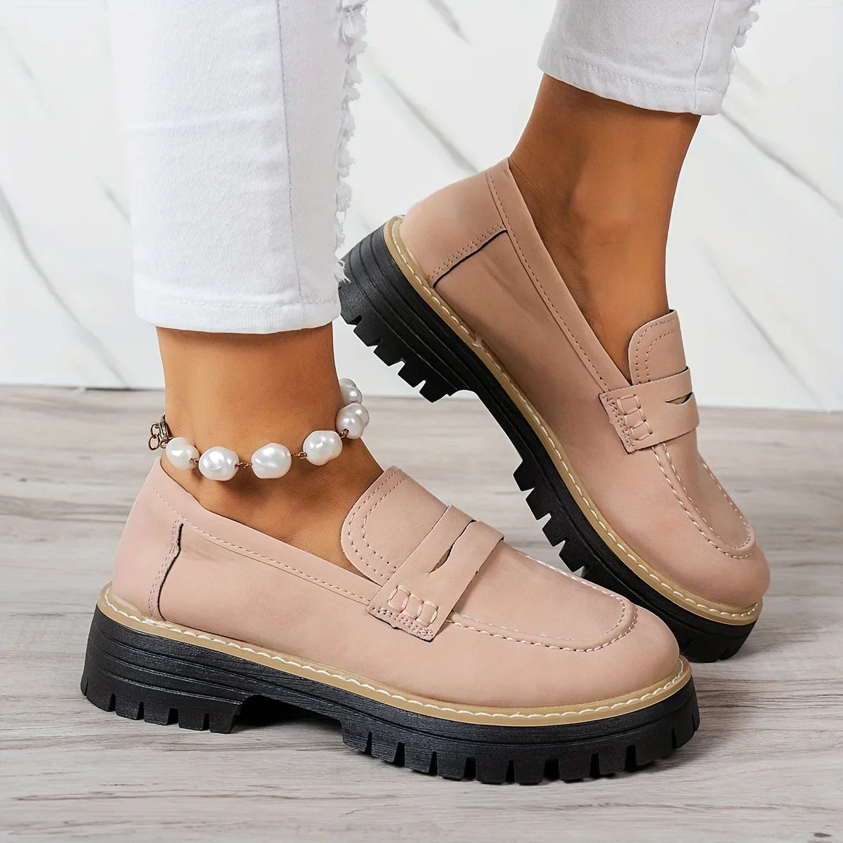 Khaki women's orthopedic loafers by Qivii, Cheney style, featuring cushioned soles and supportive design for comfortable footwear.