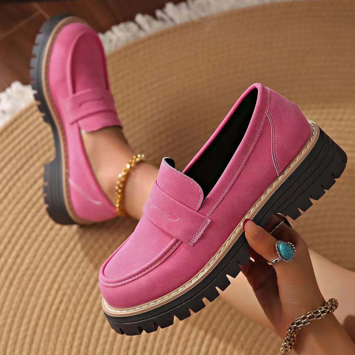 Pink women's orthopedic loafers by Qivii with cushioned insoles and slip-on design, perfect for comfortable everyday wear.