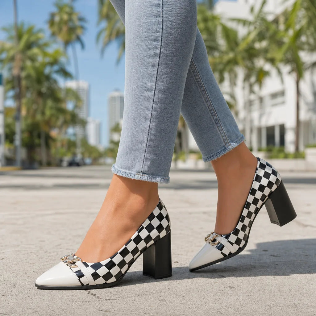 Chiara Plaid Block Heels