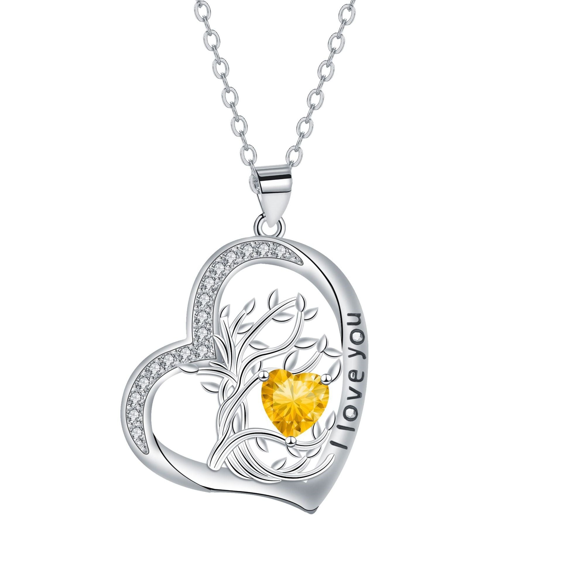 Birthstone Tree Of Life Heart Necklace