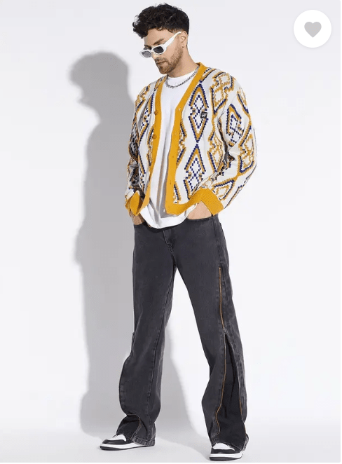 Mustard Abstract Print Cardigan