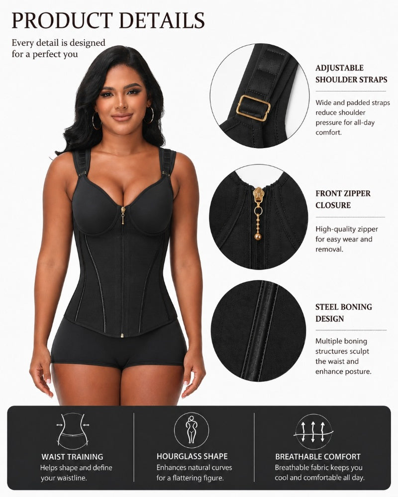 Double Compression Long Slimming Faja Waist Trainer Zipper Vest with Bra