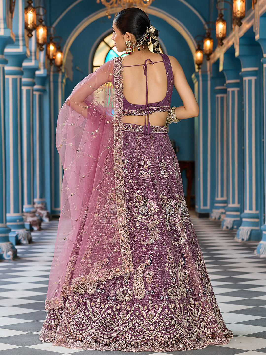 LAVENDER - Net Fabric Sequins embroidery Semi-Stitched Lehenga & Unstitched Blouse With Dupatta