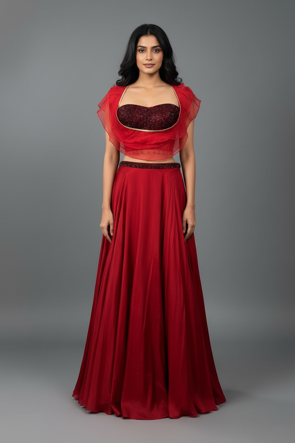 Crimson Red Lehenga with Corset Blouse & Dupatta