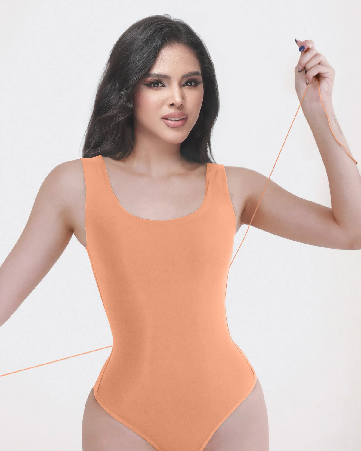 U Neck Wide Strap Back Lace Up Tummy Control Butt Lifting Bodysuit