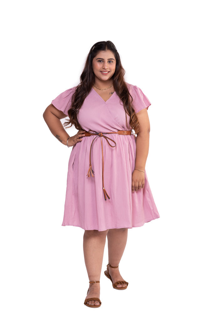 Summer Mini Dress with Belt (Baby Pink)