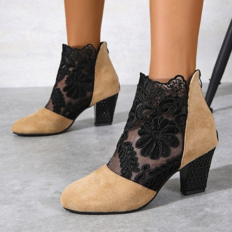 Women's Filigree Lace Heeled Sandal - Architectural Cutout Mesh Stilettos with Cushion & Extended Sizes (US 4-11)