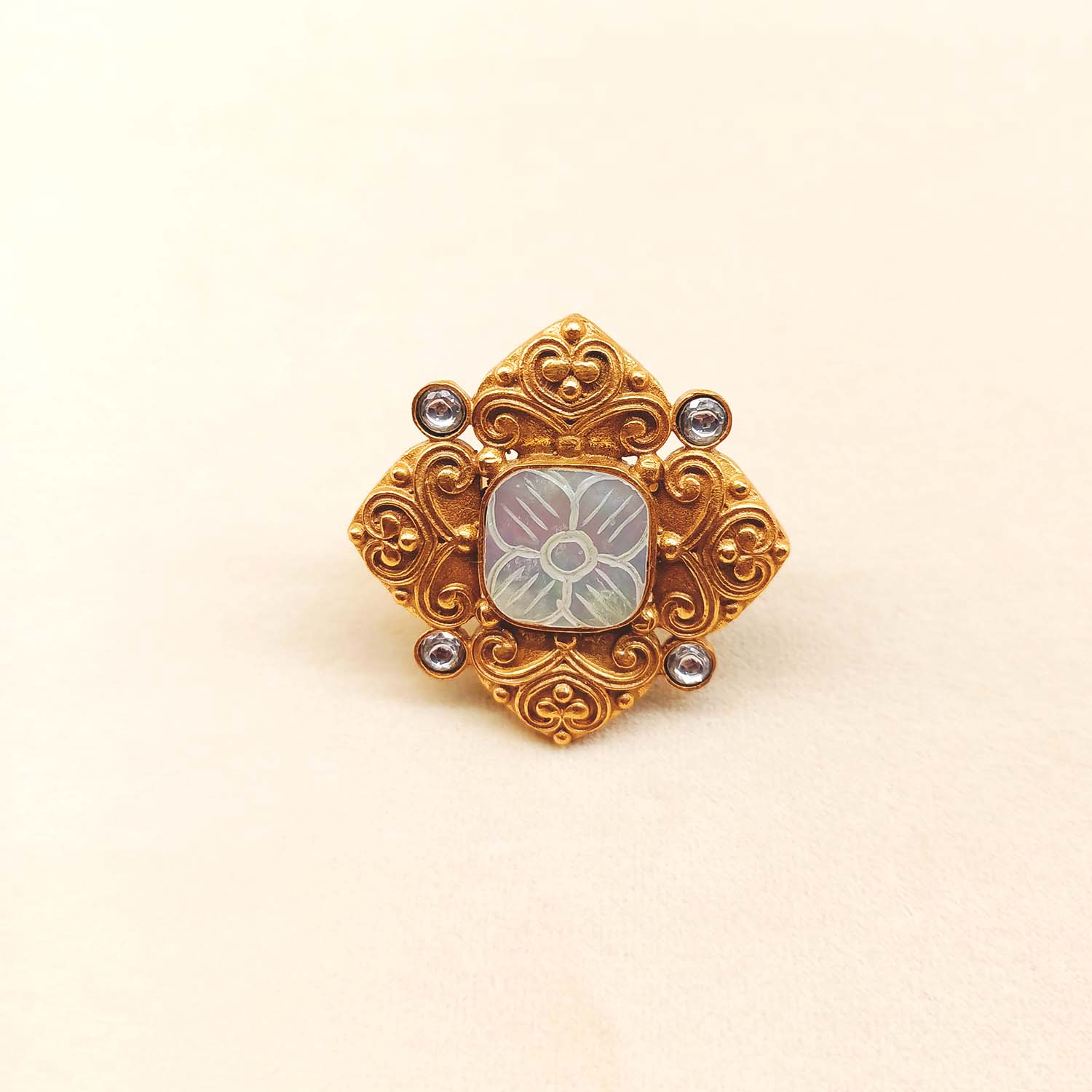 Ganga White Stone Gold Plated Boutique Ring - qivii
