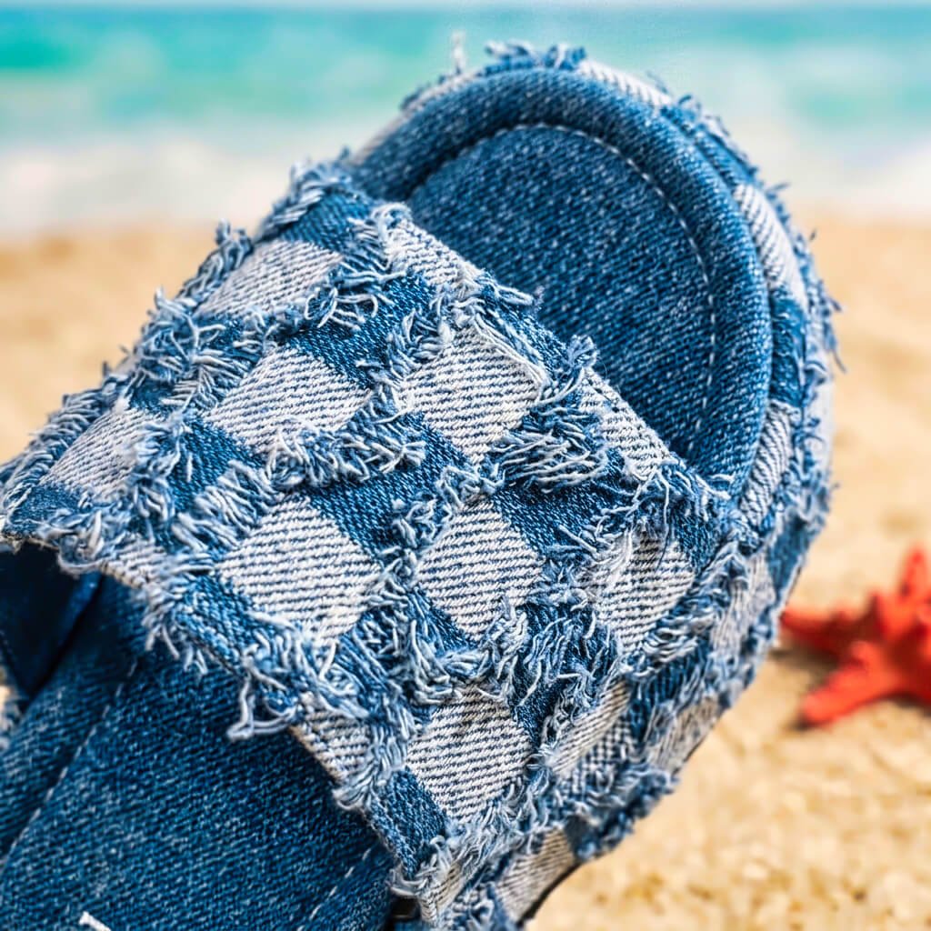 Riley Checkered Denim Slides - By Qivii