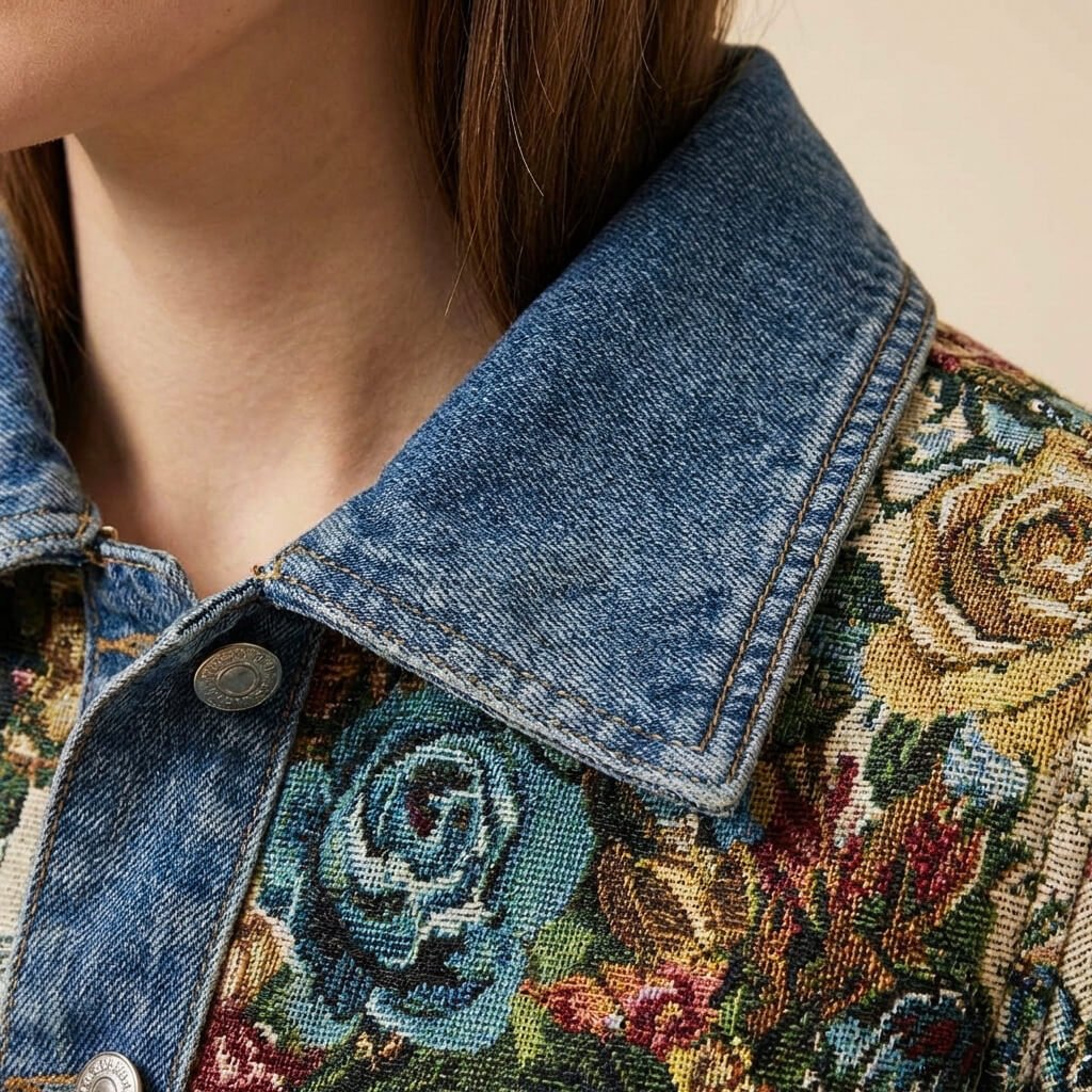 Camellia Floral Denim Jacket - By Qivii
