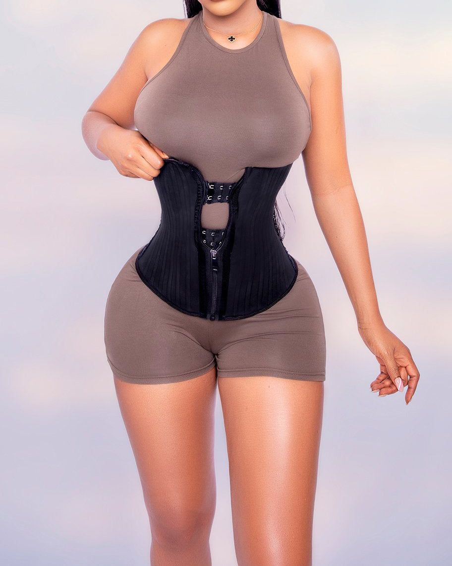 29 Steel Bone Hook And Zip Waist Trainer Tummy Control Cincher Corset - By Qivii