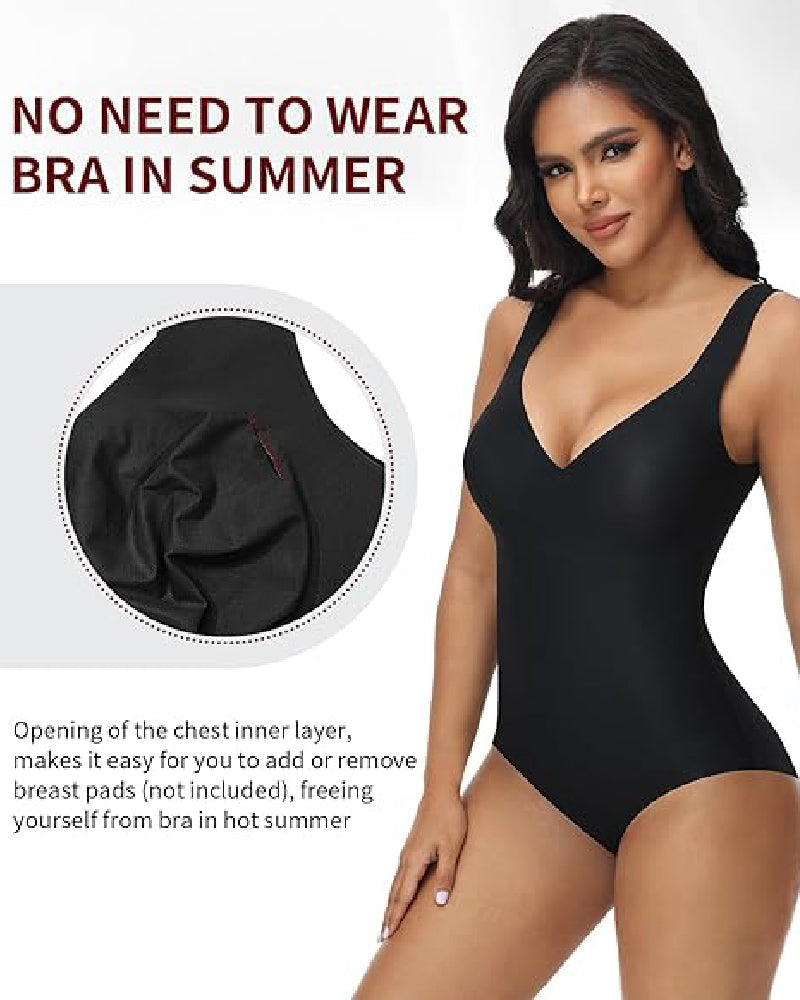 Shapshe® Women's Tummy Control Seamless Ice Silk Summer Bodysuit Compression V Neck Body Shaper
