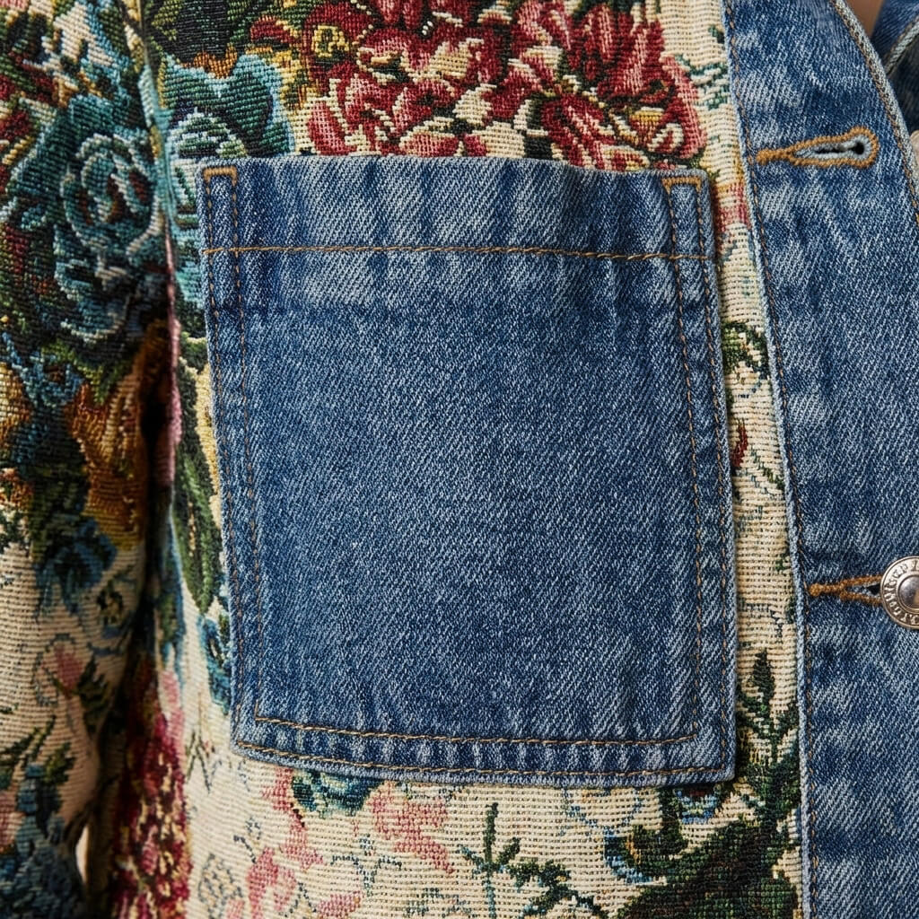 Camellia Floral Denim Jacket - By Qivii
