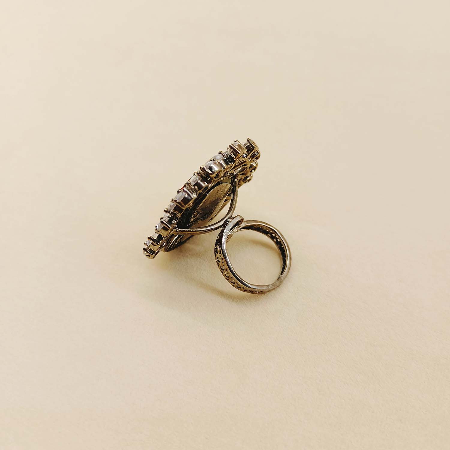 Gitika Diamonds Rhodium Plated Victorian Ring - qivii