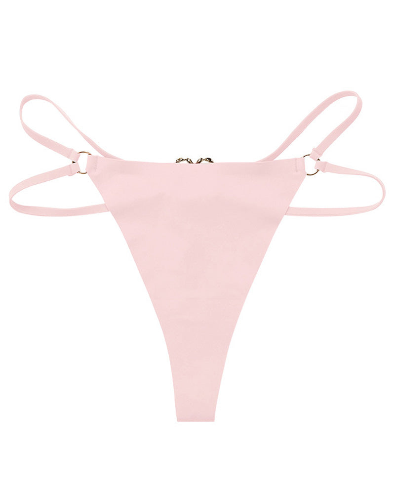 Women's Seamless Thong Low Waist Metal Ring Sexy Temptation Intimates T Pants - By Qivii