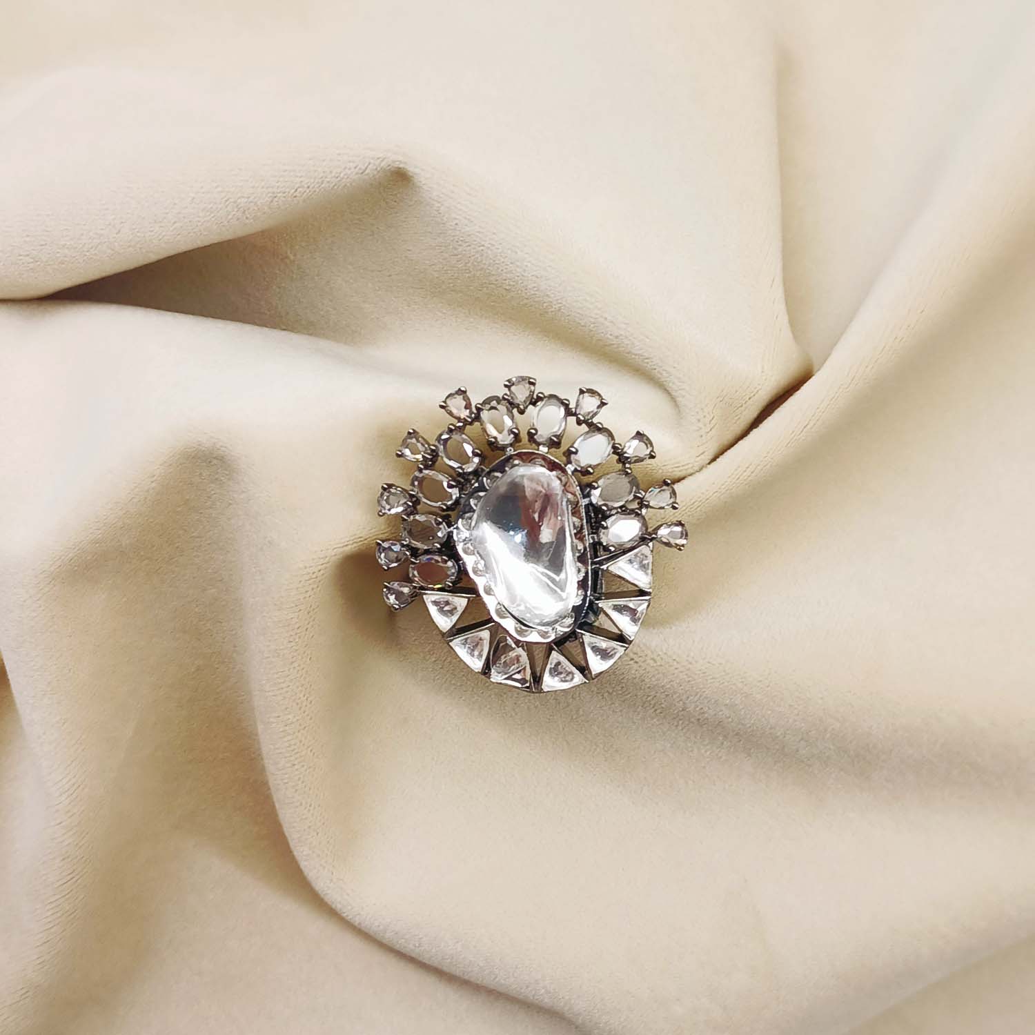 Gitika Diamonds Rhodium Plated Victorian Ring - qivii