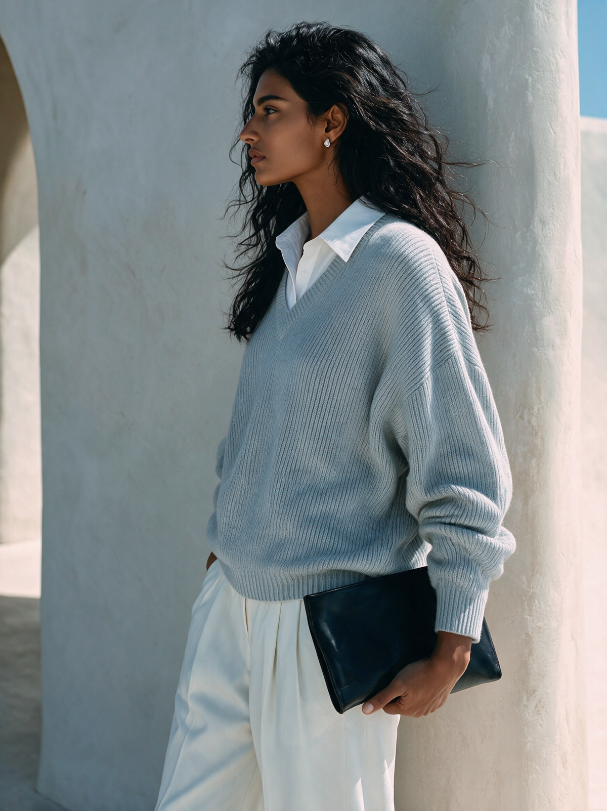 Women's Faux-Layer Knit Top With Shirt Collar