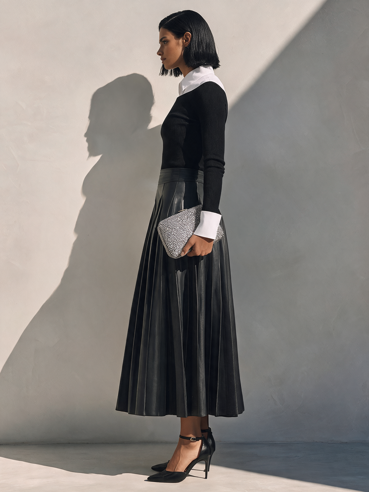 Women's Faux-Layer Knit Top & Leather Skirt Set MDZ2178H8ZRK